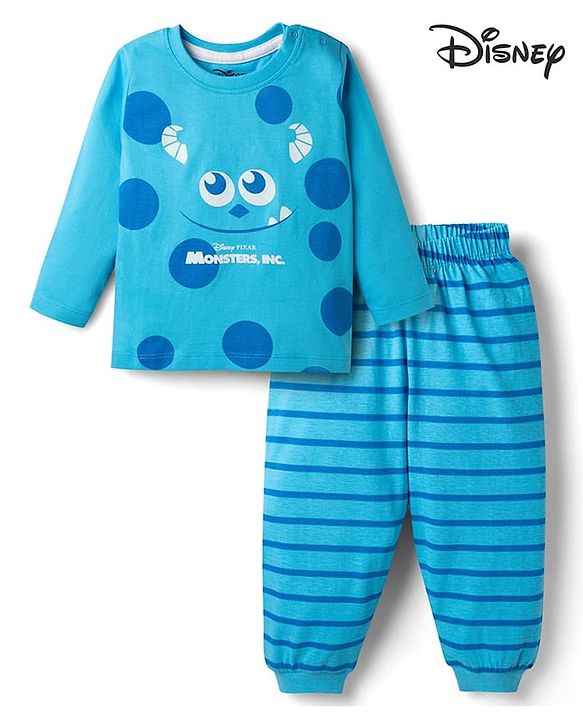 Babyhug Disney 100% Cotton Knit Full Sleeves T-Shirt & Pyjama Night Suit With Monster Graphic - Multicolor