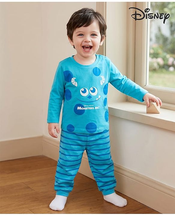 Babyhug Disney 100% Cotton Knit Full Sleeves T-Shirt & Pyjama Night Suit With Monster Graphic - Multicolor