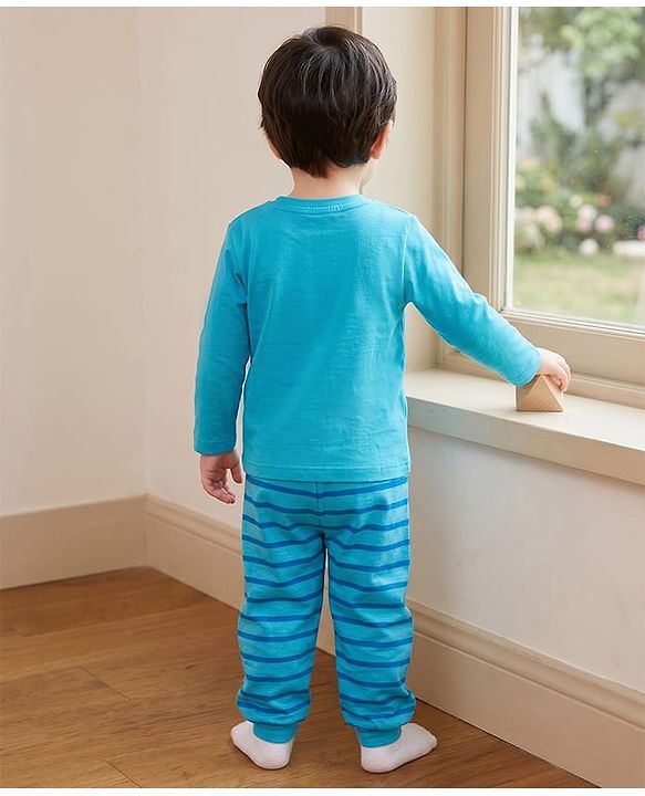 Babyhug Disney 100% Cotton Knit Full Sleeves T-Shirt & Pyjama Night Suit With Monster Graphic - Multicolor