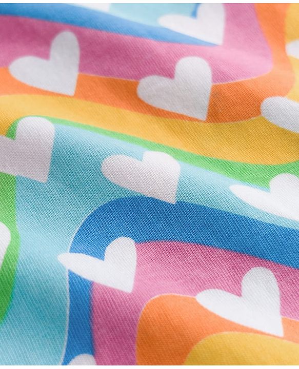 Babyhug Cotton Knit Half Sleeves  T-Shirt With Heart Print - Multicolor
