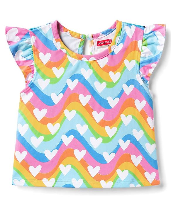 Babyhug Cotton Knit Half Sleeves  T-Shirt With Heart Print - Multicolor