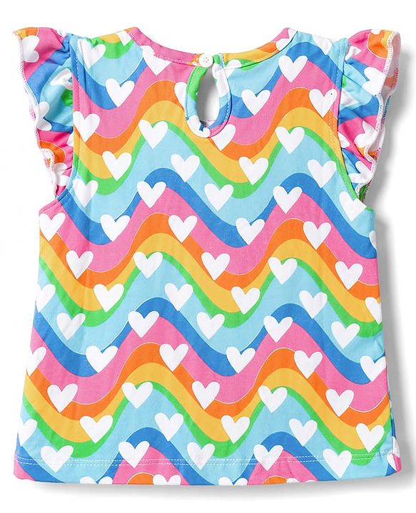 Babyhug Cotton Knit Half Sleeves  T-Shirt With Heart Print - Multicolor
