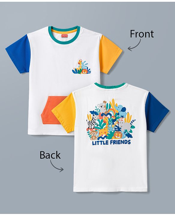 Babyhug 100% Cotton Knit Half Sleeves Animals Printed T-Shirt - White