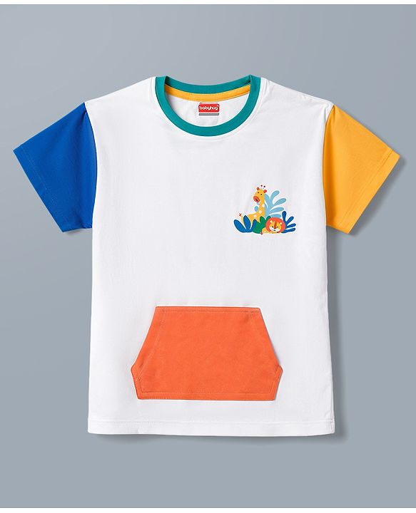 Babyhug 100% Cotton Knit Half Sleeves Animals Printed T-Shirt - White