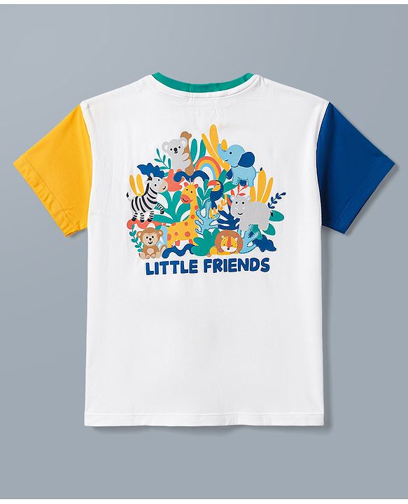 Babyhug 100% Cotton Knit Half Sleeves Animals Printed T-Shirt - White