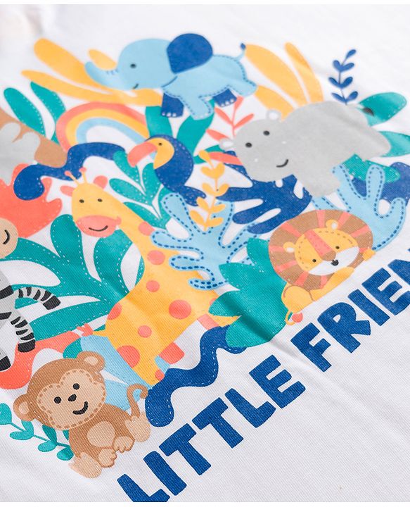 Babyhug 100% Cotton Knit Half Sleeves Animals Printed T-Shirt - White