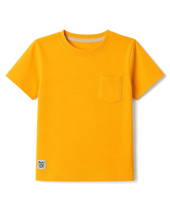 Babyhug 100% Cotton Knit Half Sleeves Solid T-Shirt & Shorts Set With Patch - Orange