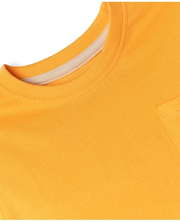 Babyhug 100% Cotton Knit Half Sleeves Solid T-Shirt & Shorts Set With Patch - Orange