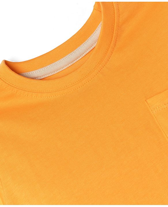 Babyhug 100% Cotton Knit Half Sleeves Solid T-Shirt & Shorts Set With Patch - Orange