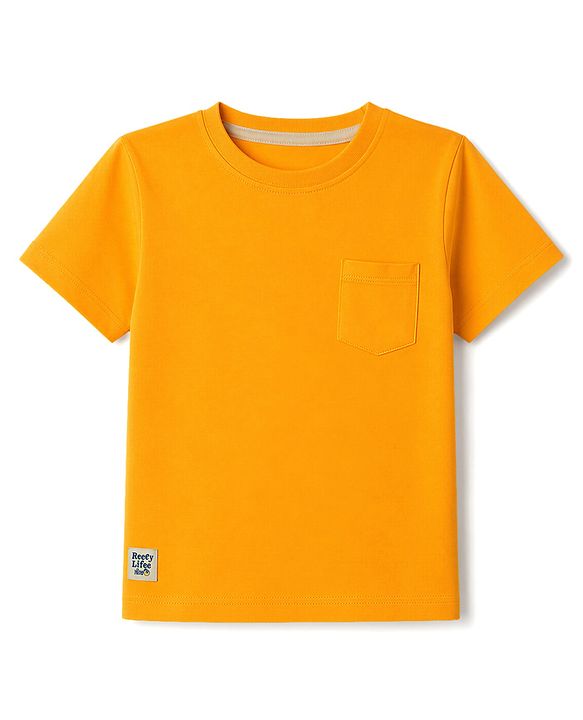 Babyhug 100% Cotton Knit Half Sleeves Solid T-Shirt & Shorts Set With Patch - Orange
