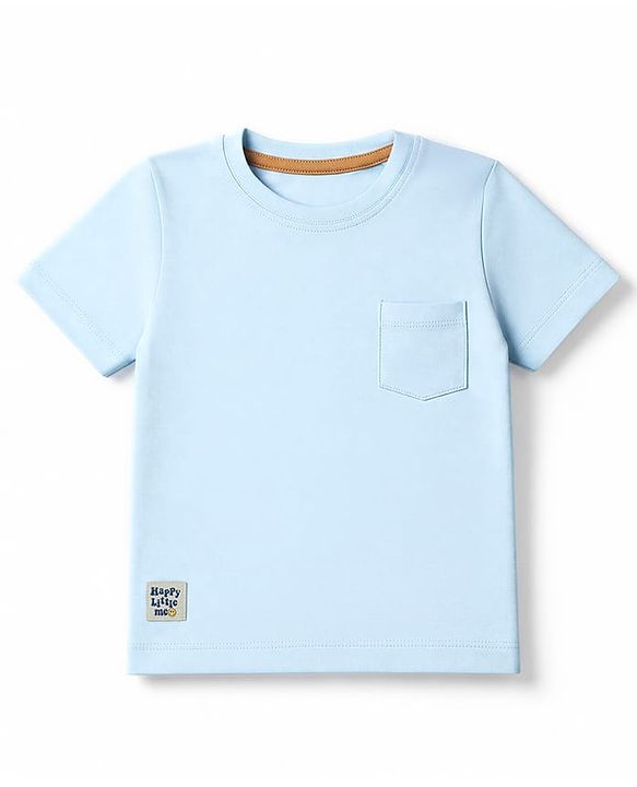 Babyhug 100% Cotton Knit Half Sleeves Solid T-Shirt & Shorts Set With Patch - Light Blue