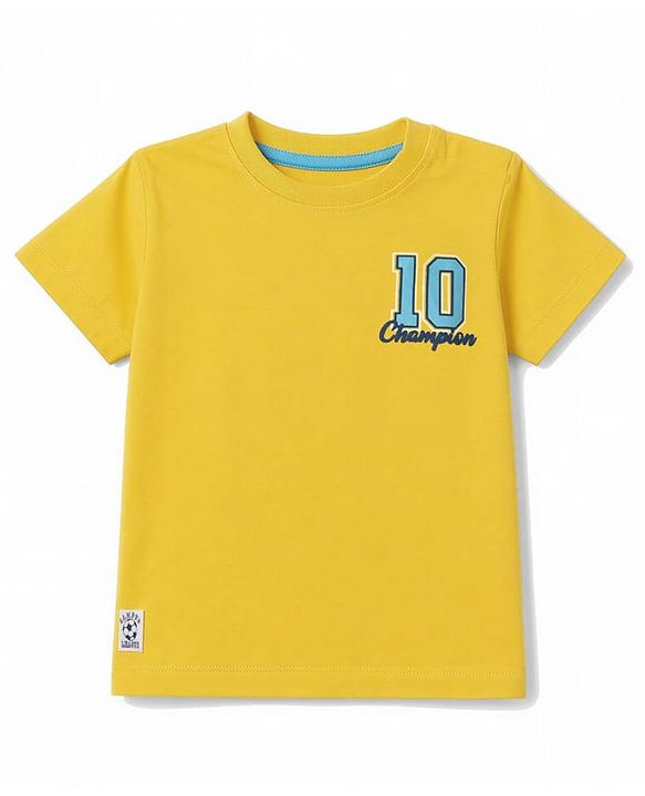 Babyhug 100% Cotton Single Jersey Knit Half Sleeves T-Shirt & Shorts With Champion Print - Yellow
