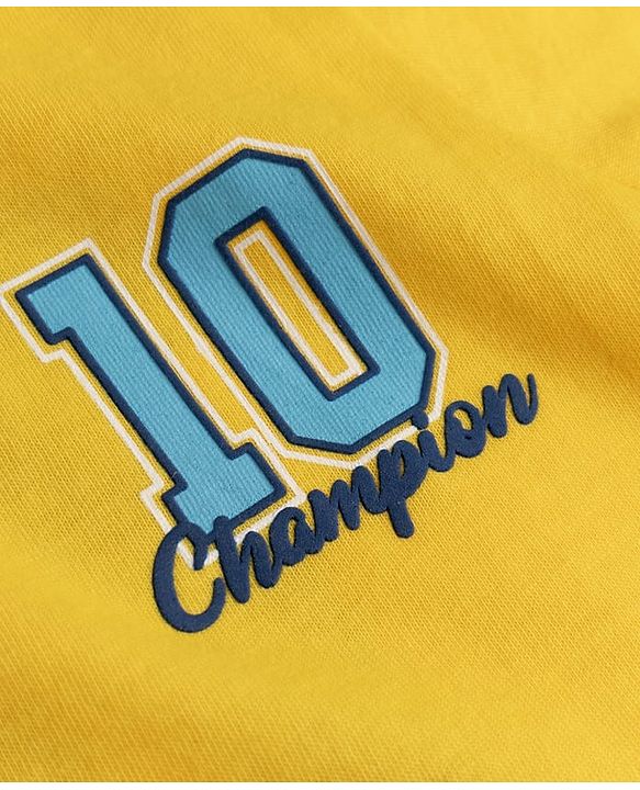 Babyhug 100% Cotton Single Jersey Knit Half Sleeves T-Shirt & Shorts With Champion Print - Yellow