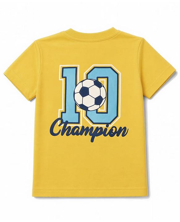 Babyhug 100% Cotton Single Jersey Knit Half Sleeves T-Shirt & Shorts With Champion Print - Yellow