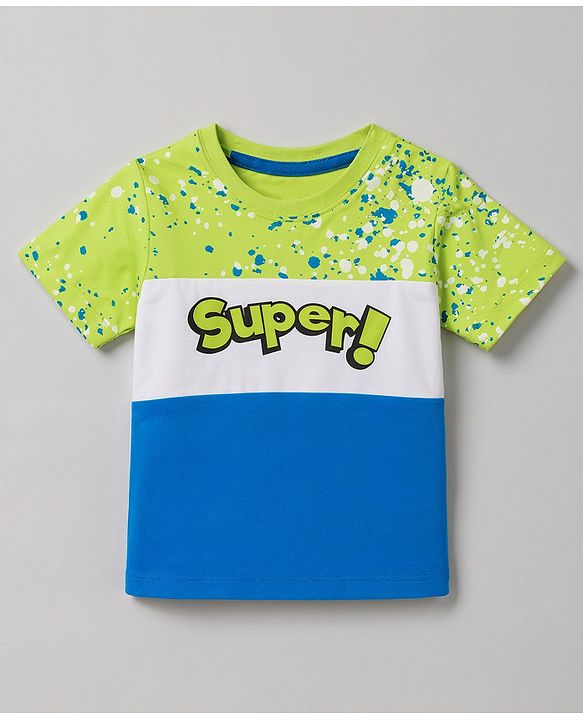 Babyhug 100% Cotton Knit Half Sleeves Text Printed T-Shirt & Shorts Set - Lime Green & Light Blue