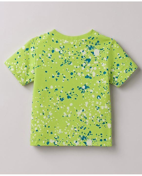 Babyhug 100% Cotton Knit Half Sleeves Text Printed T-Shirt & Shorts Set - Lime Green & Light Blue