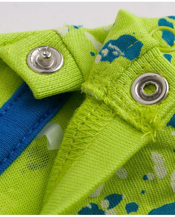 Babyhug 100% Cotton Knit Half Sleeves Text Printed T-Shirt & Shorts Set - Lime Green & Light Blue