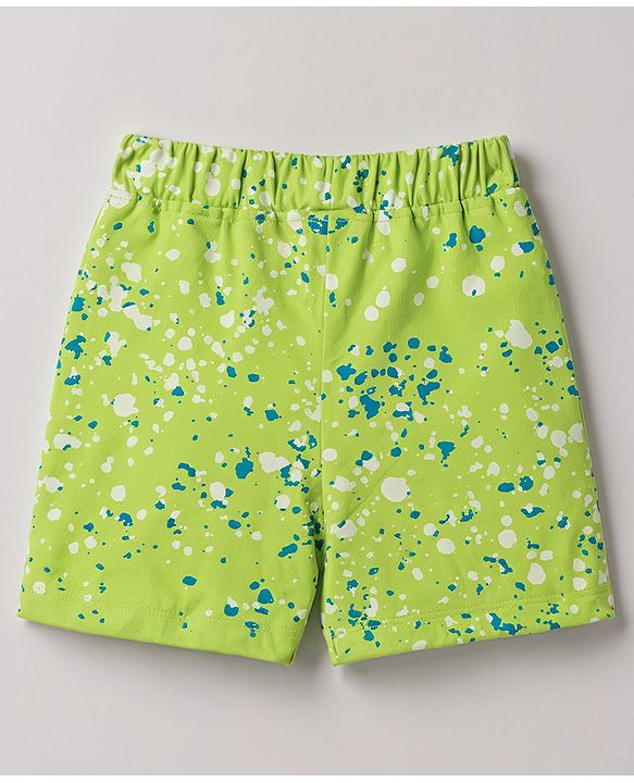 Babyhug 100% Cotton Knit Half Sleeves Text Printed T-Shirt & Shorts Set - Lime Green & Light Blue