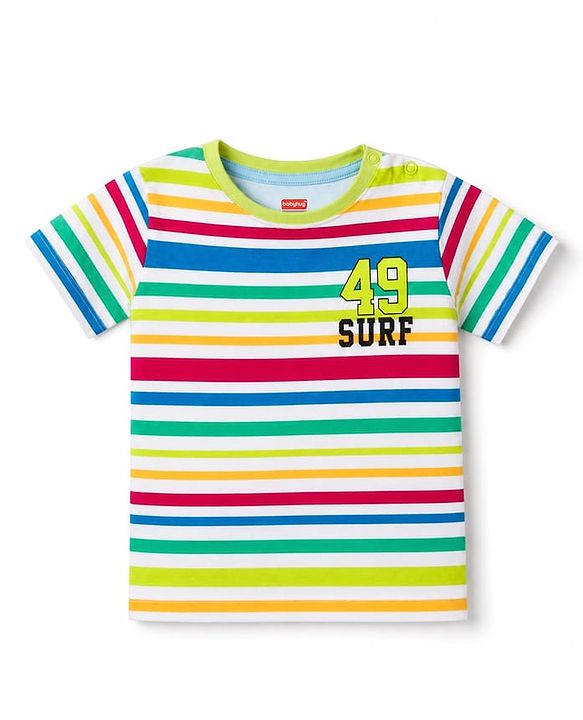 Babyhug 100% Cotton Single Jersey Knit Half Sleeves Striped T-Shirt & Shorts Set - Green Blue