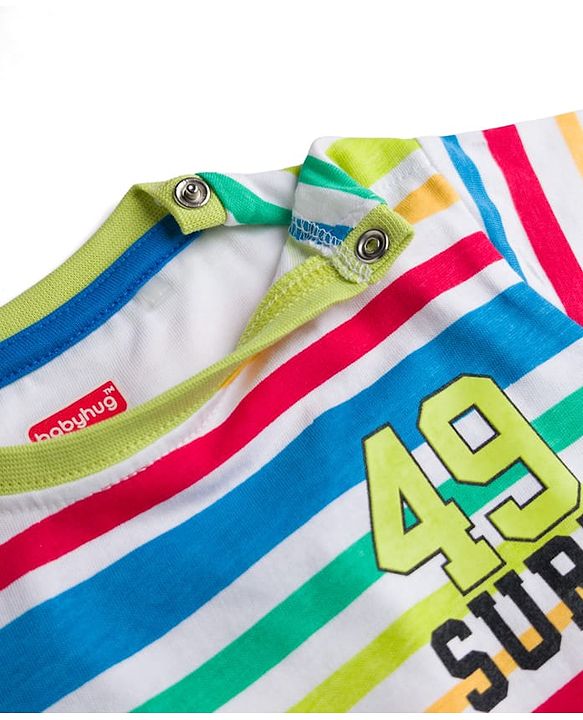 Babyhug 100% Cotton Single Jersey Knit Half Sleeves Striped T-Shirt & Shorts Set - Green Blue