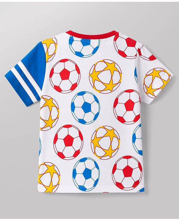 Babyhug Single Jersey Knit Half Sleeves T-Shirt & Shorts Set Football Print - Red & Navy Blue