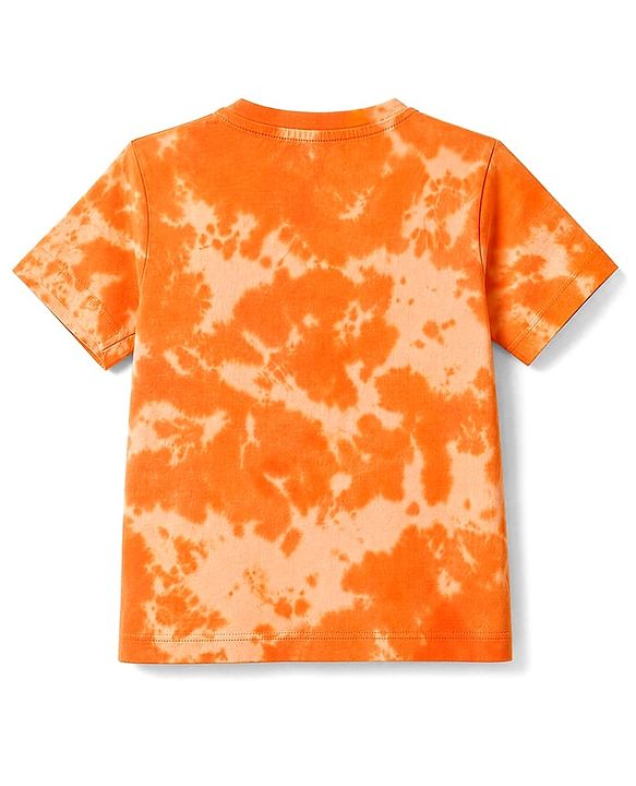 Babyhug Single Jersey Knit Half Sleeves Tie & Dye Effect T-Shirt & Shorts Co Ord Set with Miami Beach Print - Orange