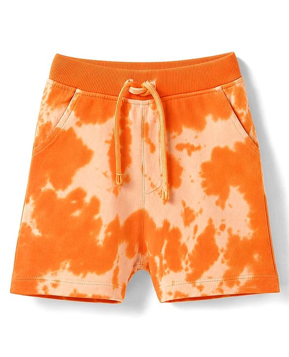 Babyhug Single Jersey Knit Half Sleeves Tie & Dye Effect T-Shirt & Shorts Co Ord Set with Miami Beach Print - Orange