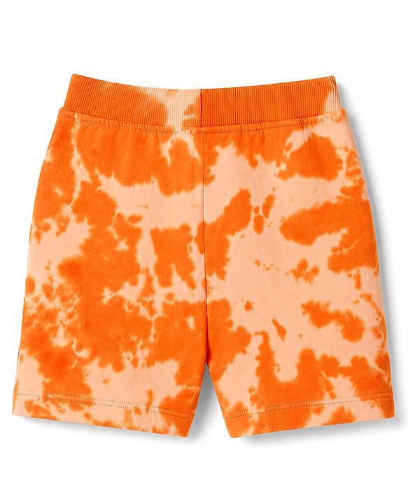 Babyhug Single Jersey Knit Half Sleeves Tie & Dye Effect T-Shirt & Shorts Co Ord Set with Miami Beach Print - Orange