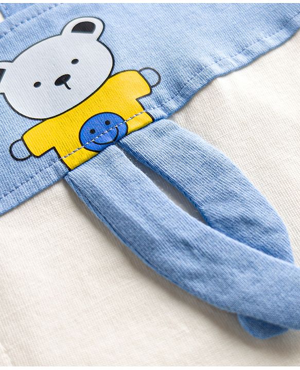 Babyhug 100% Cotton Single Jersey Knit Half Sleeves Romper With Bear Print & Applique - Multicolor