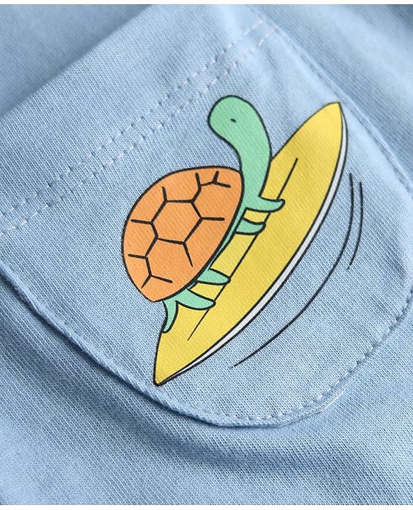 Babyhug 100% Cotton Knit Half Sleeves Romper with Turtle Print - Multicolor