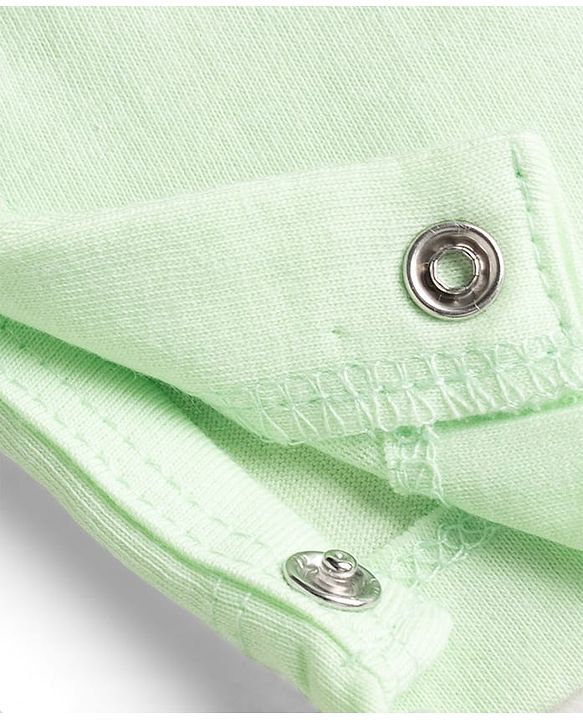 Babyhug 100% Cotton Single Jersey Knit Half Sleeves Striped Romper With Bear Print - Light Green