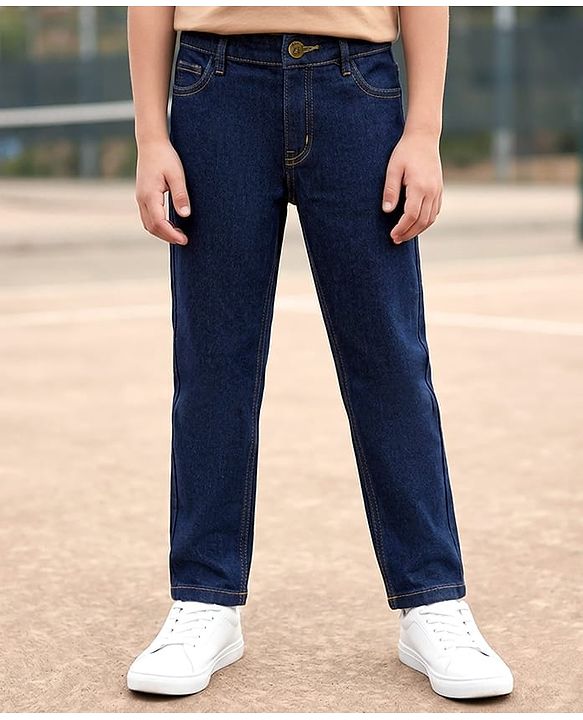Pine Kids Woven Full Length Washed Denim Jeans - Navy Blue