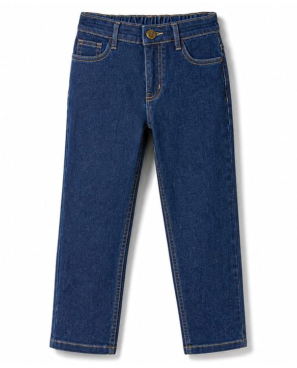Pine Kids Woven Full Length Washed Denim Jeans - Navy Blue
