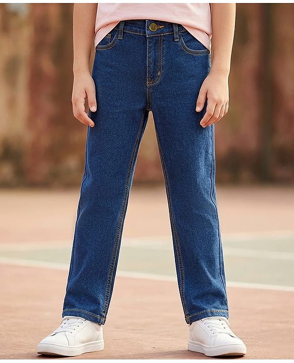 Pine Kids Woven Full Length Washed Denim Jeans - Navy Blue