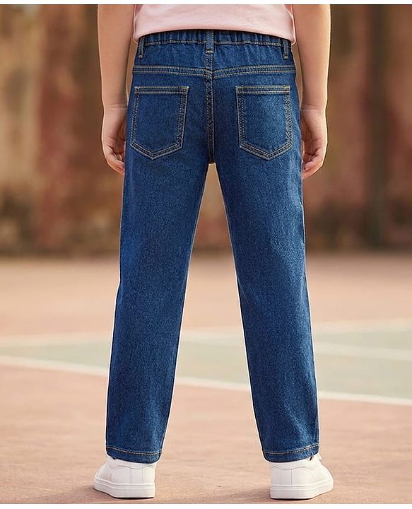 Pine Kids Woven Full Length Washed Denim Jeans - Navy Blue
