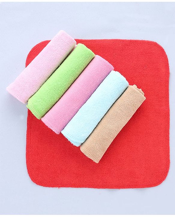 Bahyhug Cotton Knit Solid Hand & Face Towel Pack Of 6 L 25.4 x B 25.4 cm - Multi Color