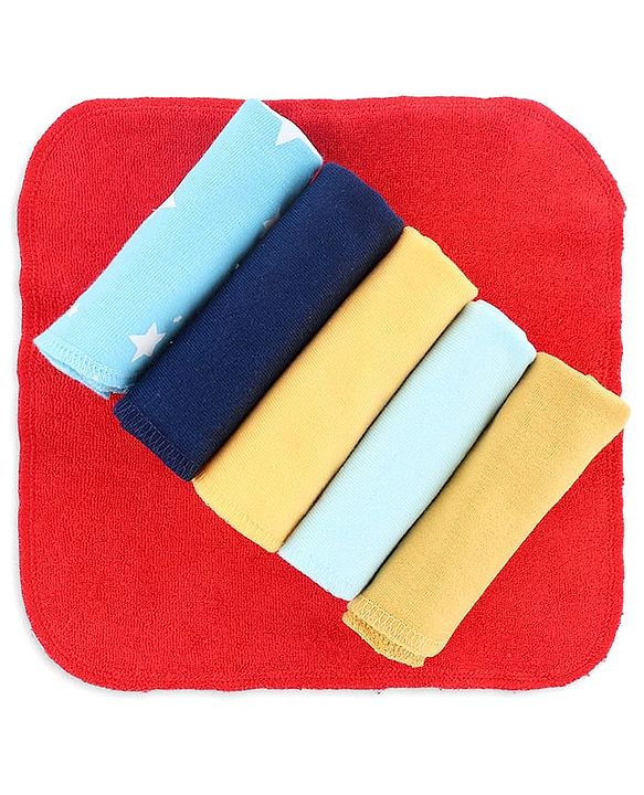 Babyhug Cotton Knit Hand & Face Towels with Star Print Pack of 6 L 23 x B 22 cm - Multicolor