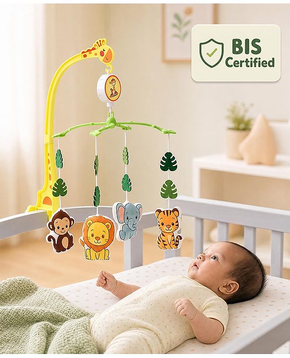 Babyhug Musical Cot Mobile with Giraffe Stand & Soft Hanging Toys Multicolor| Soothing Music | Rotating Hanging Toys| Baby Cot & Cradle Accessory| Sensory Stimulation| No Batteries Needed