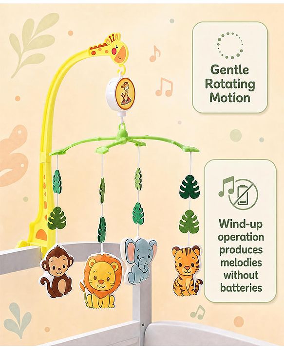 Babyhug Musical Cot Mobile with Giraffe Stand & Soft Hanging Toys Multicolor| Soothing Music | Rotating Hanging Toys| Baby Cot & Cradle Accessory| Sensory Stimulation| No Batteries Needed