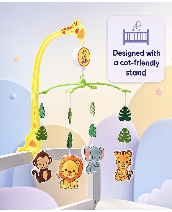 Babyhug Musical Cot Mobile with Giraffe Stand & Soft Hanging Toys Multicolor| Soothing Music | Rotating Hanging Toys| Baby Cot & Cradle Accessory| Sensory Stimulation| No Batteries Needed