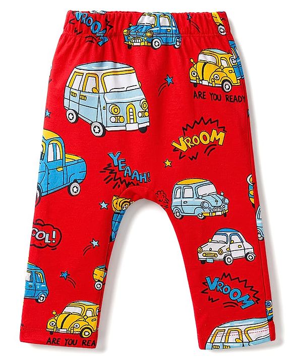 Babyhug Interlock Knit Full Length Vehicles & Star Printed Diaper Leggings Pack Of 3 - Multicolor
