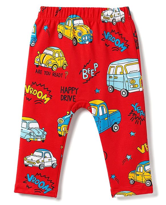 Babyhug Interlock Knit Full Length Vehicles & Star Printed Diaper Leggings Pack Of 3 - Multicolor