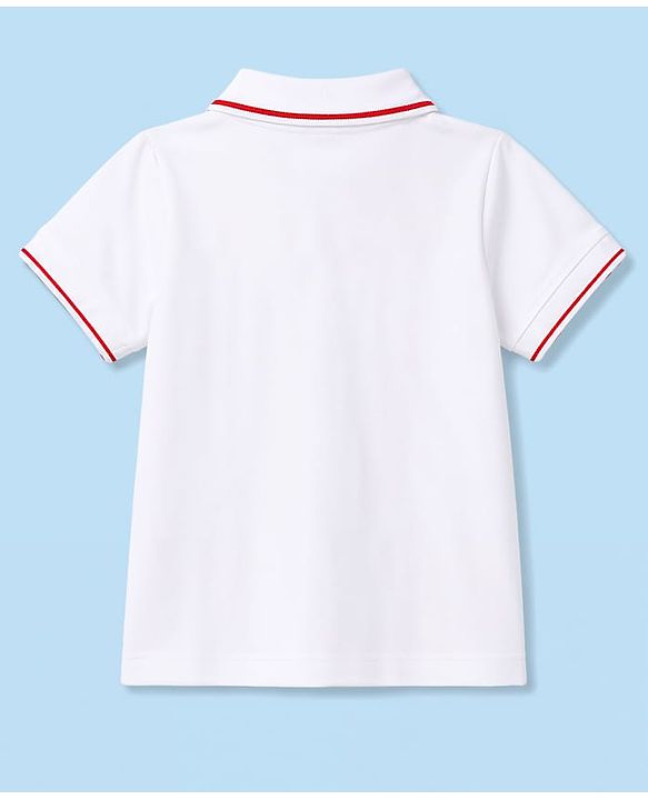 Babyhug 100% Cotton Single Jersey Knit Half Sleeves Polo T-Shirt & Shorts With Soccer Print - White & Red