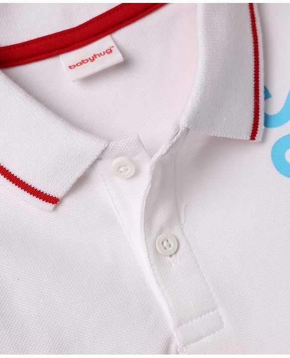 Babyhug 100% Cotton Single Jersey Knit Half Sleeves Polo T-Shirt & Shorts With Soccer Print - White & Red