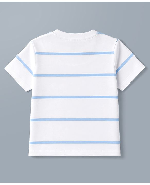 Babyhug 100% Cotton Knit Half Sleeves Animals Printed & Striped T-Shirt & Shorts Set - White & Yellow