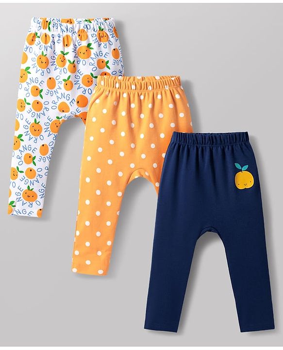 Babyhug 100% Cotton Knit Full Length Diaper Leggings with Fruit Print Pack of 3 - Multicolor