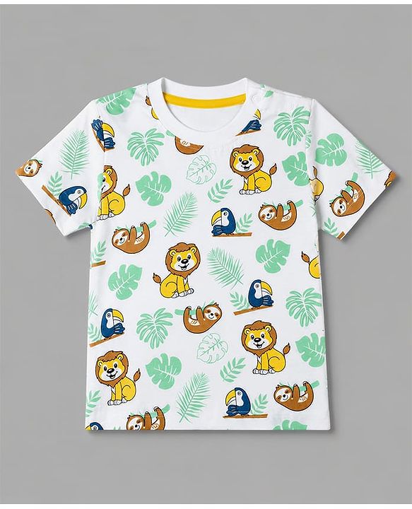 Babyhug Single Jersey Knit Half Sleeves T-Shirt & Shorts Set Animal Print - Green