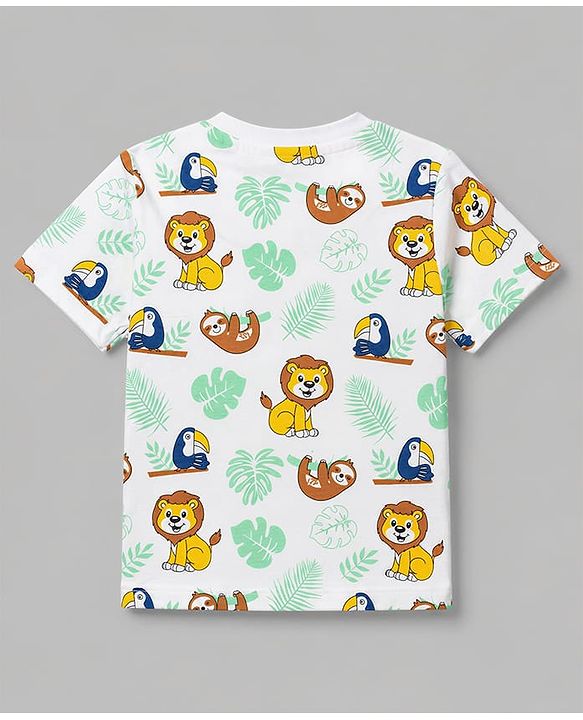 Babyhug Single Jersey Knit Half Sleeves T-Shirt & Shorts Set Animal Print - Green