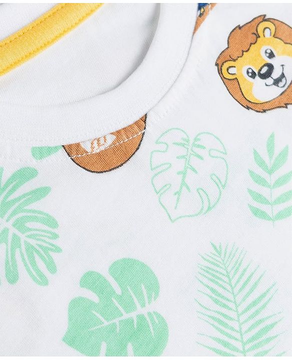 Babyhug Single Jersey Knit Half Sleeves T-Shirt & Shorts Set Animal Print - Green