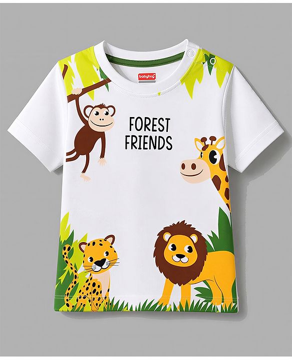 Babyhug 100% Cotton Single Jersey Knit Half Sleeves T-Shirt & Shorts With Animal Print - White